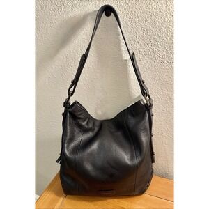 Tahari ASL Black Pebbled Leather Slouchy Hobo Shoulder Bag Adjustable Strap